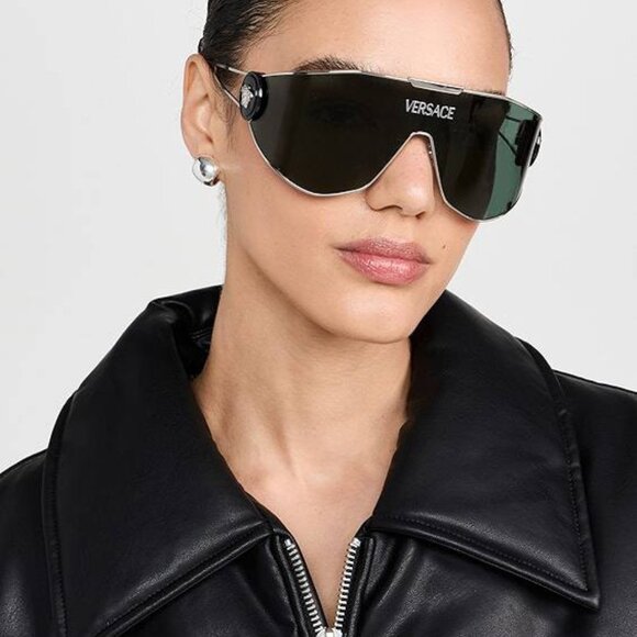 Versace VE2268 143387 Sunglasses Matte Black Shield Frame, Dark Grey Lenses - Picture 2 of 12